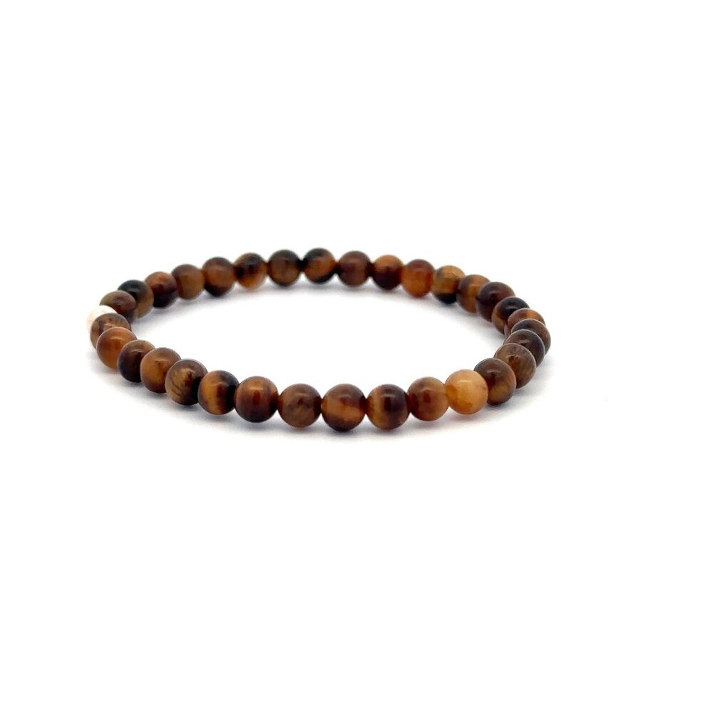 Tiger's Eye Gemstone Beaded Stretch Bracelet with 14K Gold Accent Bead Handmade - Picture 3 of 6